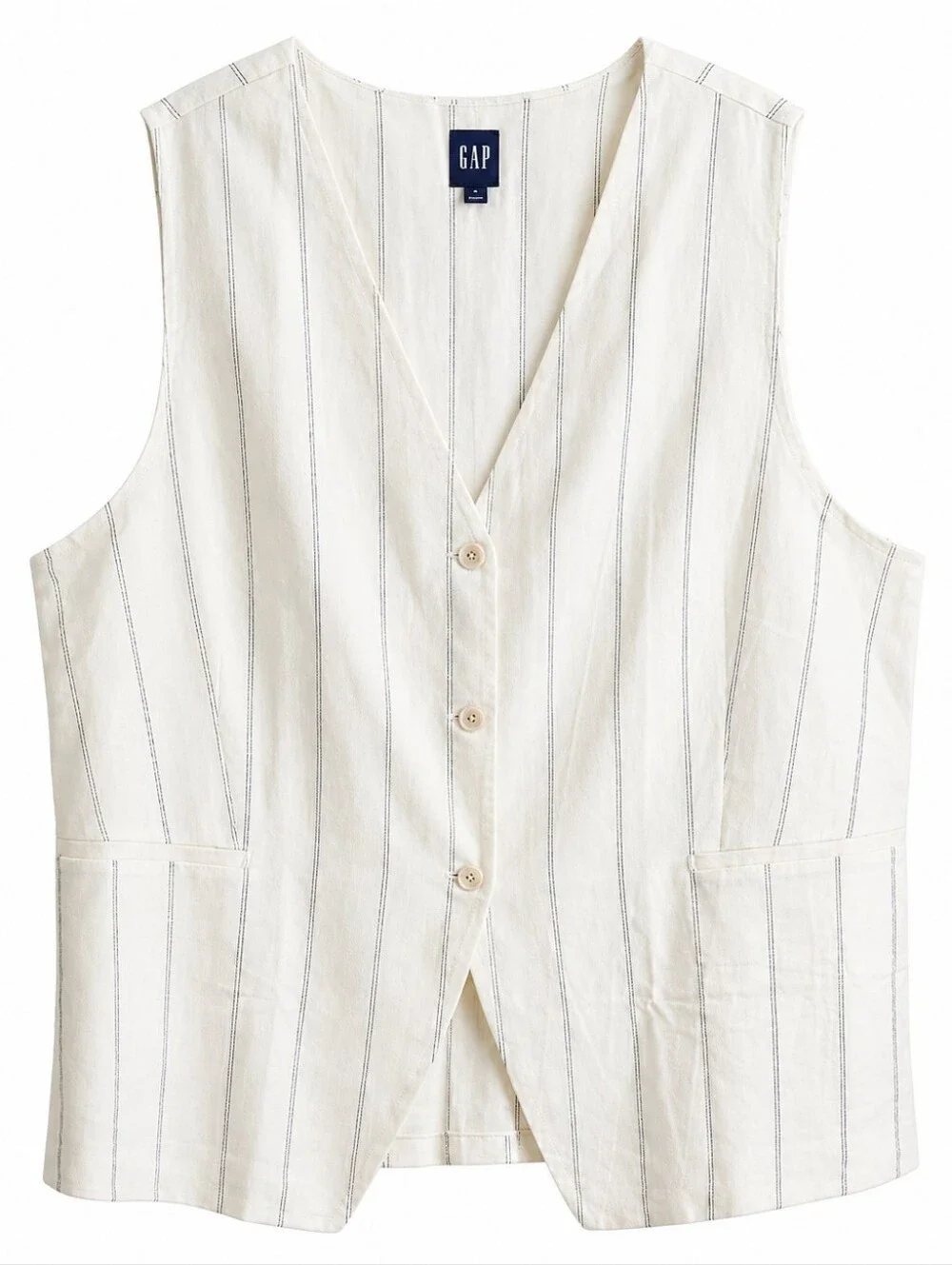 GAP Women's White And Navy Striped Linen Button Down Vest XXL - Picture 1 of 6